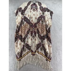 Rosse accessories Long Boho Cardigan Womens S/M Burgundy Open Front Fringe